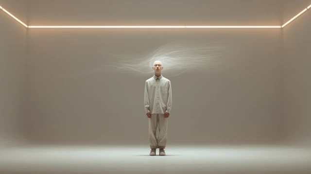 Student in Studio with Transparent Head and Energy