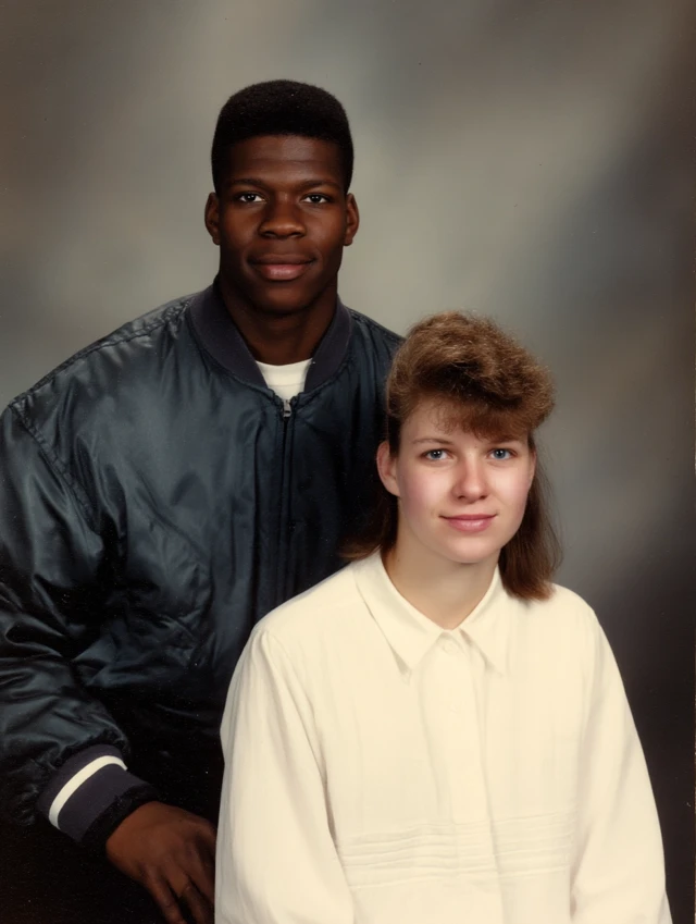 Vintage 1980s Yearbook Photo Young Couple