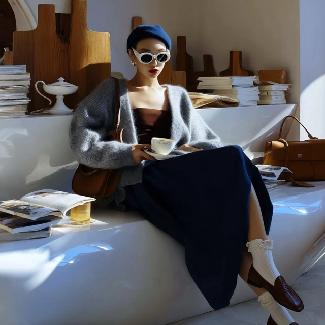 Bibliocore Fashion Woman in Cafe Photography