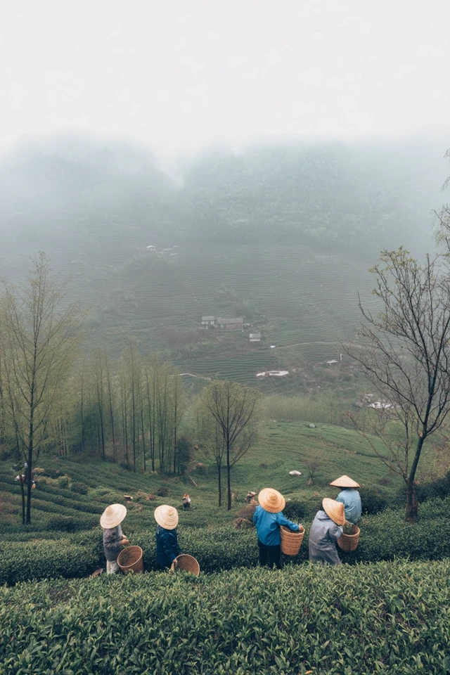 Tea Plantation in Spring Rain Zhejiang Rural Scenery