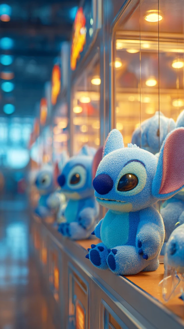 Stitch Plush Toys in a Claw Machine 3D Render