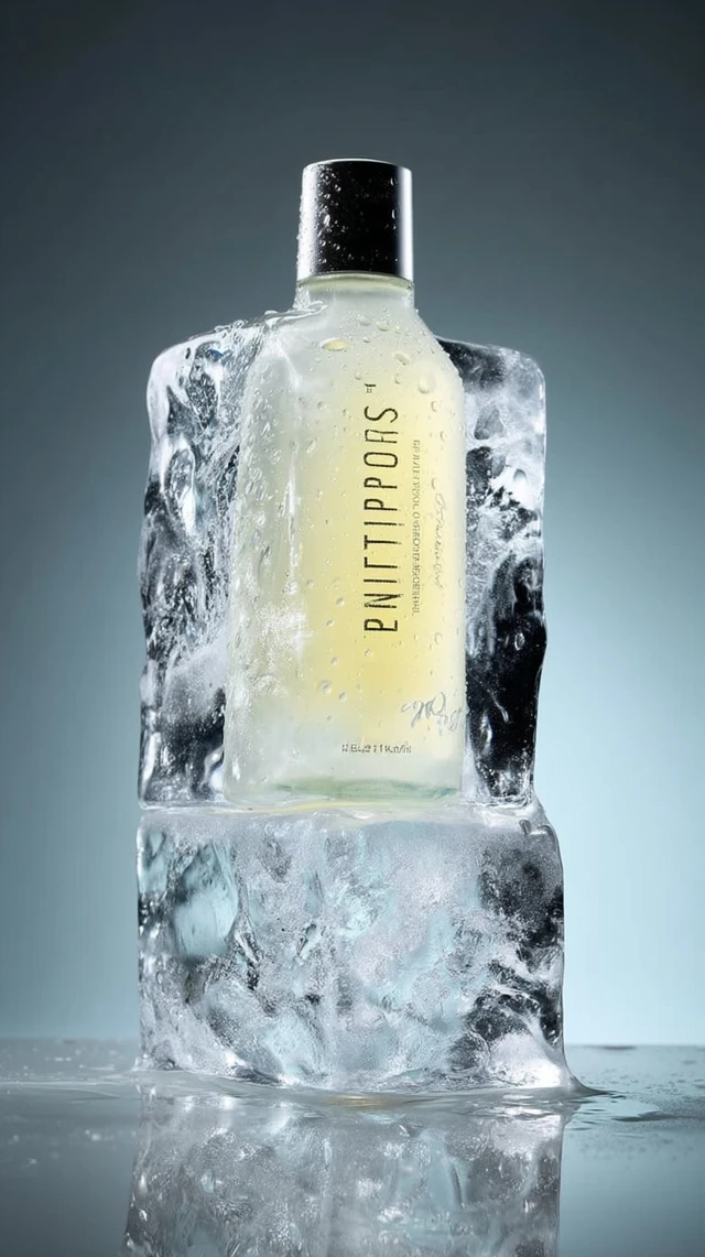 Body Wash Bottle Frozen in Ice Photography