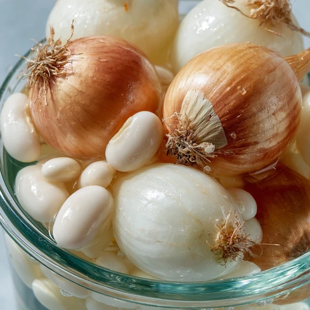 White Onions and Beans in Water Photography