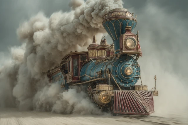 Steam Circus Train in Motion Leonardo da Vinci Style