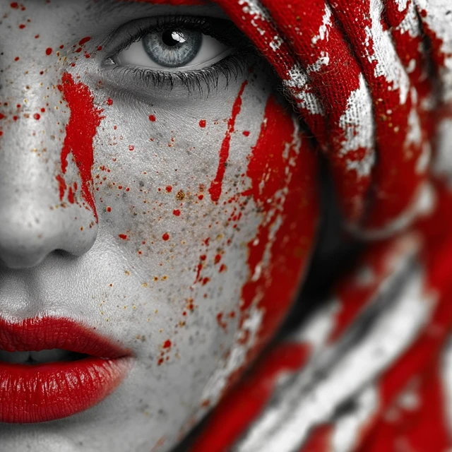 Photorealistic Portrait Red White Black Model