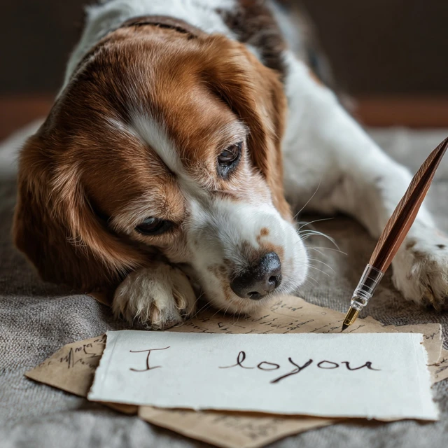 Dog Writing I Love You Romantic Pet Art