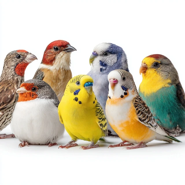 Colorful Birds on White Background Stock Photo