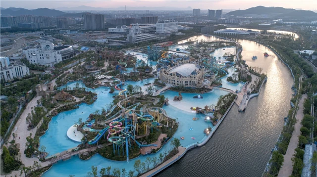 Aerial View of a Modern Water Park in Beijing