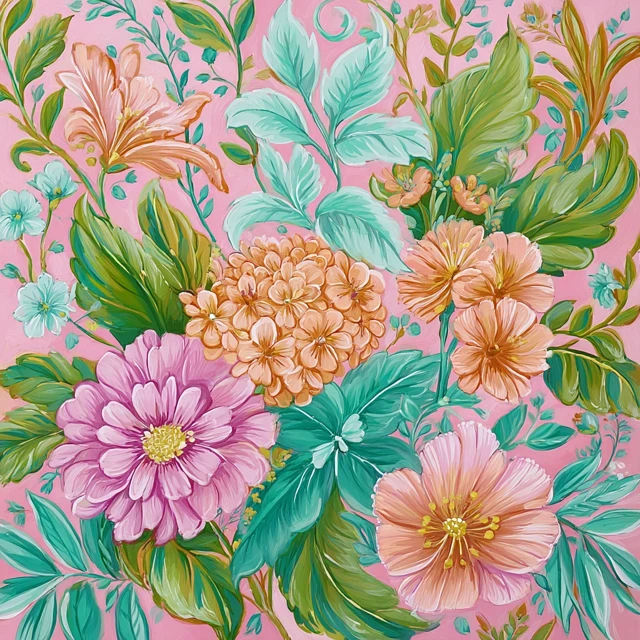 Preppy Floral Gouache Painting Lilly Pulitzer Style