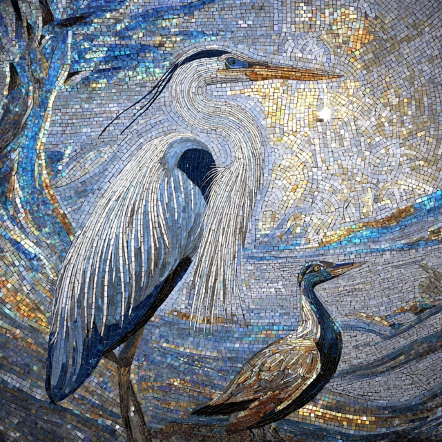 Heron Mosaic Art in Tiffany Style