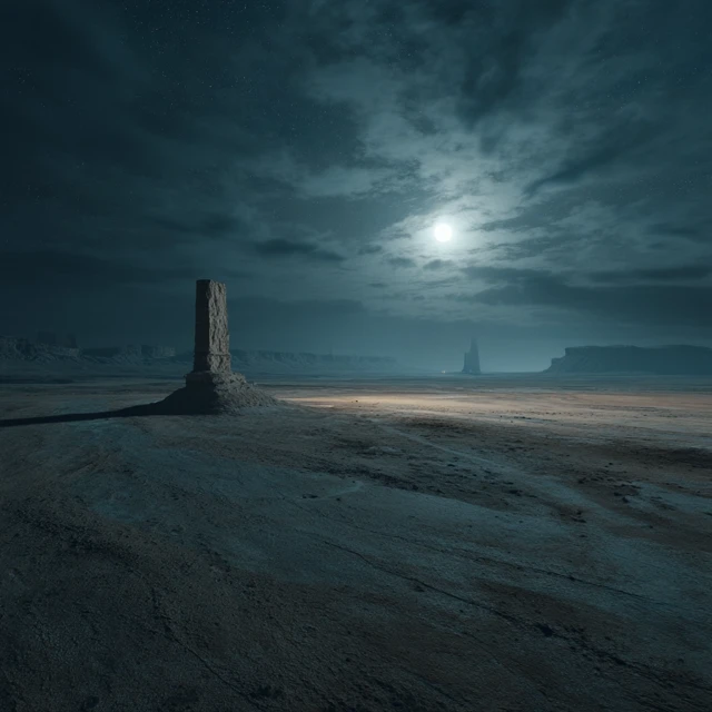 SciFi Desert Night Moonlight Photorealistic Landscape