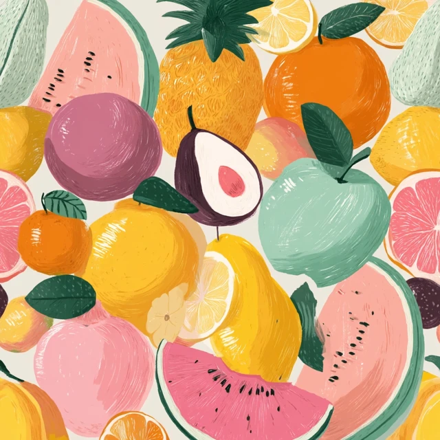 Cute Fruit Illustration Pastel Colors Doodle Art