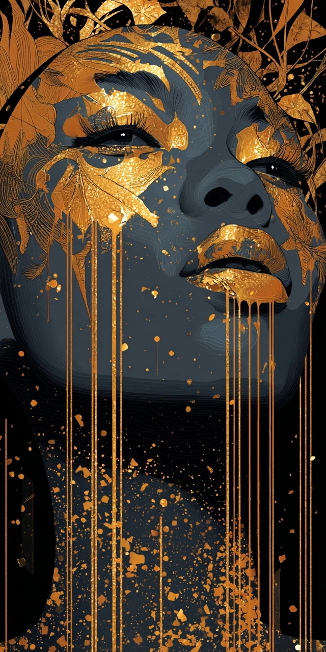 Black Woman Gold Leaf Art Portrait James Jean Style