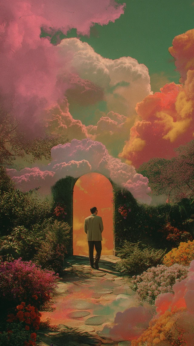 Dreamy Surreal Landscape Man and Archway
