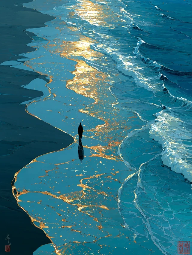 Lone Figure on the Beach A Coastal Masterpiece