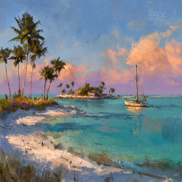 Florida Keys Painting Golden Hour Tropical Island