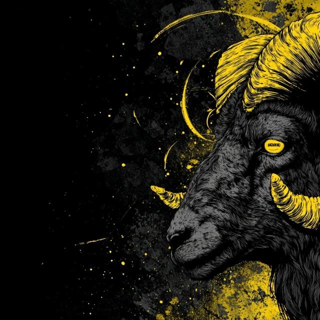 Merch Design Black and Yellow Ram Illustration