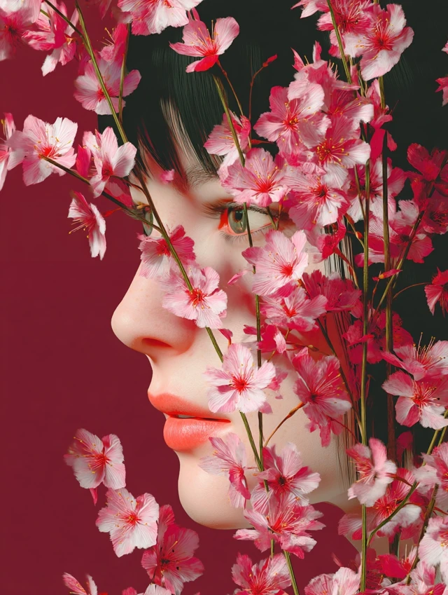 Young Woman Portrait with Cherry Blossoms