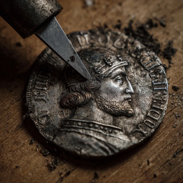 Shaving a Medieval Coin Close Up