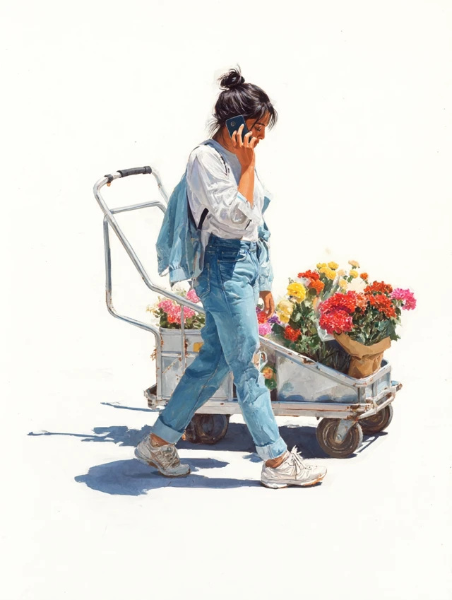 Mexican Woman with Flowers Urban Scene