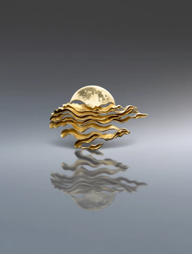 Gold Brooch Abstract Moon Rising Art Jewelry