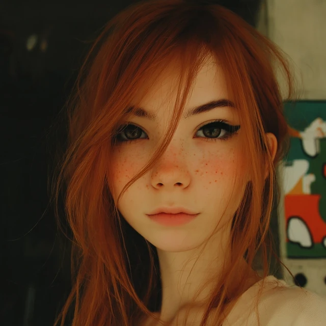 Beautiful Red Haired Girl Freckles Green Eyes Portrait