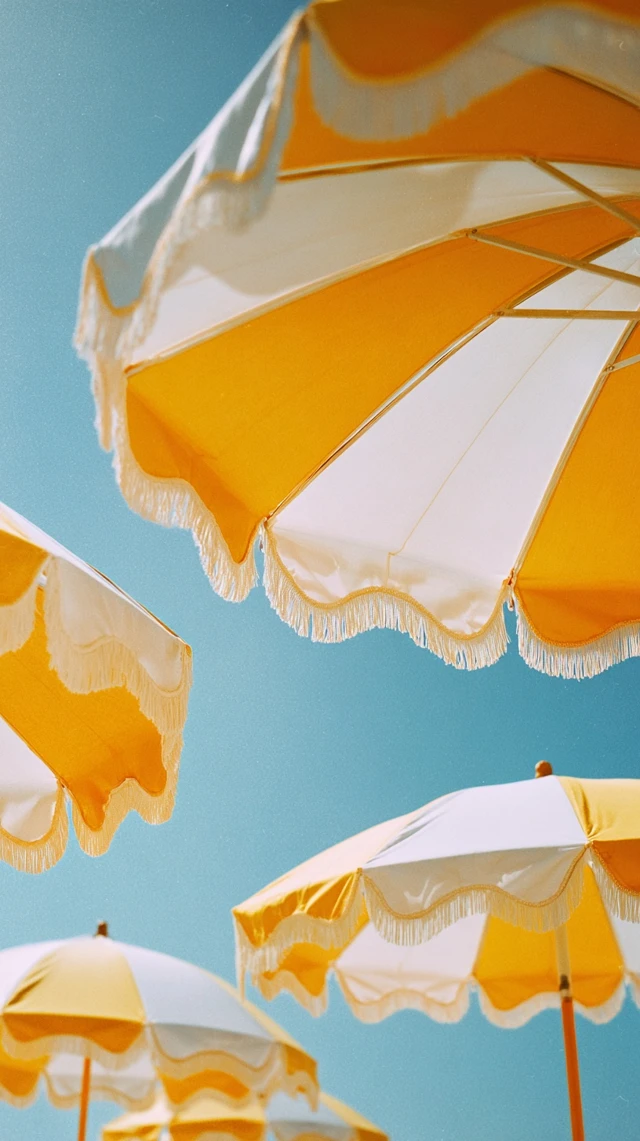 Vintage Beach Umbrellas Yellow and White