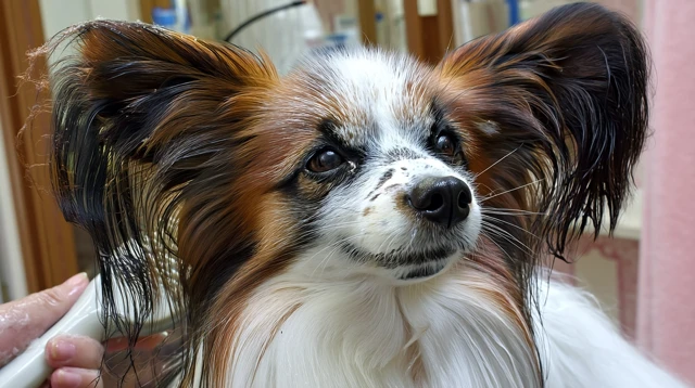 Papillon Dog Portrait Grooming Session Close Up