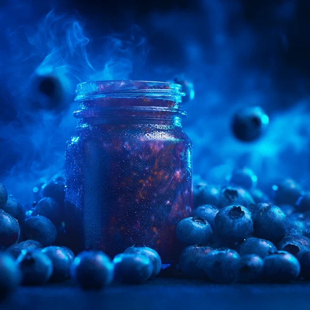 Blueberry Product Jar with Neon Blue Background