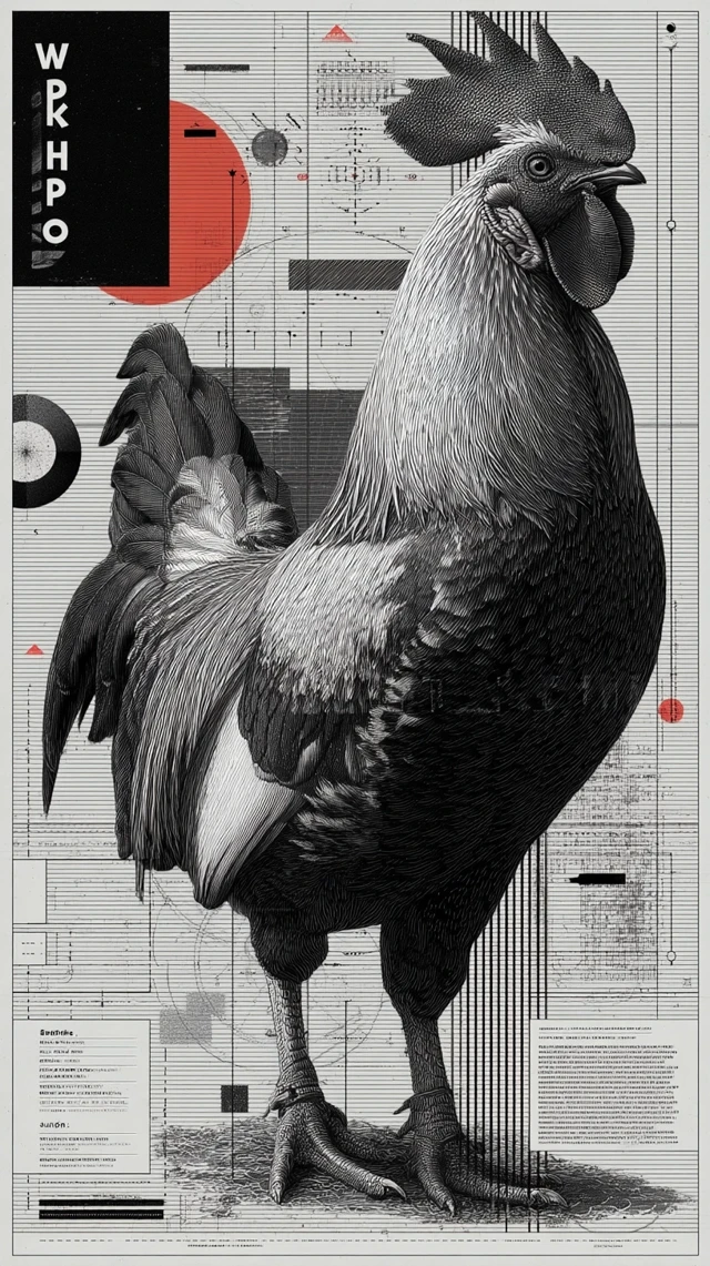 Bauhaus Rooster Poster Design for Printmaking Workshop