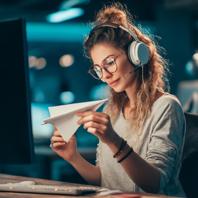 Tech Support Girl with Paper Airplane