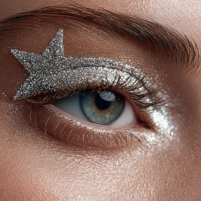 Sparkly Eye Makeup with Star Eyeliner Macro Photography