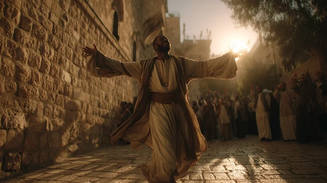 King David Dancing in Jerusalem at Golden Hour