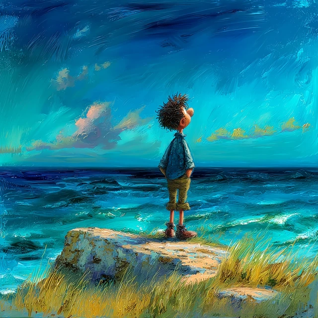 Tito on a Rock Sea View Comic Style
