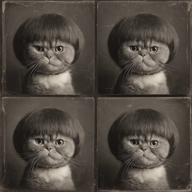 Retro Photobooth Cat with Bowl Cut