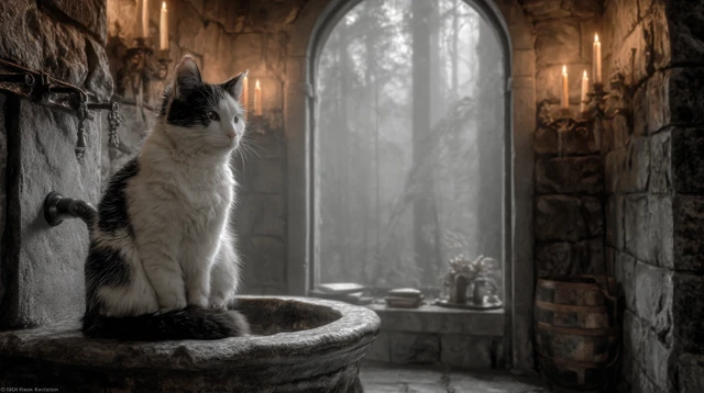 Medieval Castle Cat Photorealistic Image