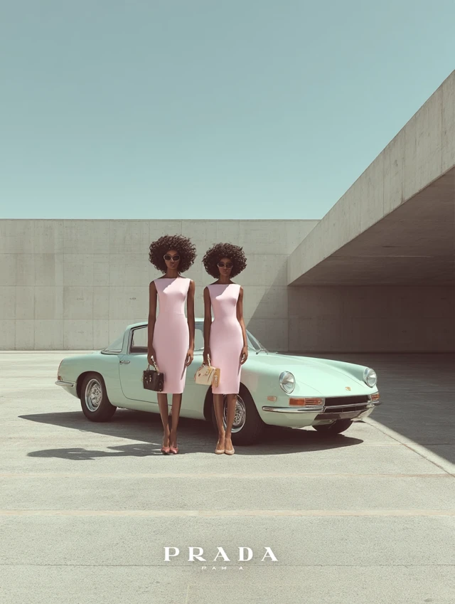 Prada Campaign Sudanese Models 60s Mod Fashion Car