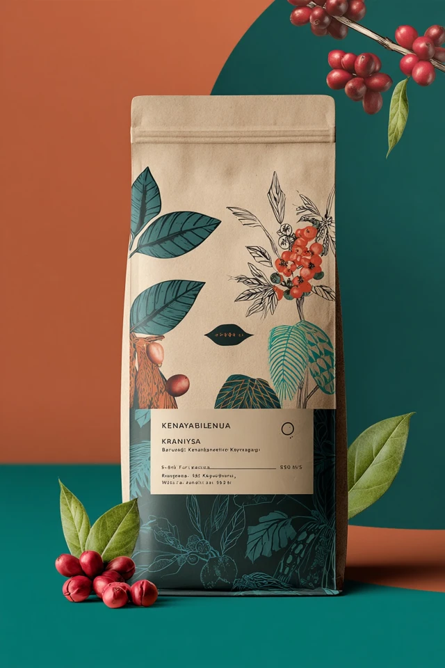 Kenya Kabingara Coffee Bag Design Minimalist Botanical