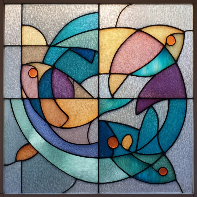 Minimalist Stained Glass Fish Panel Design