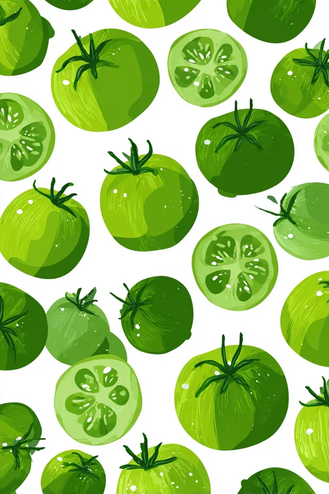 Green Tomato Sticker Design Gouache Art