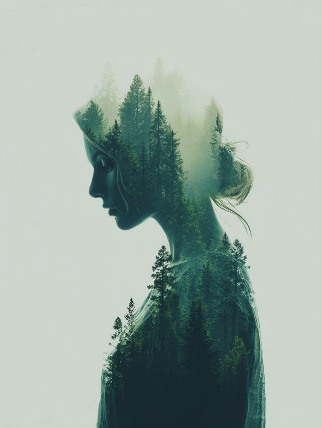 Woman and Forest Double Exposure Art