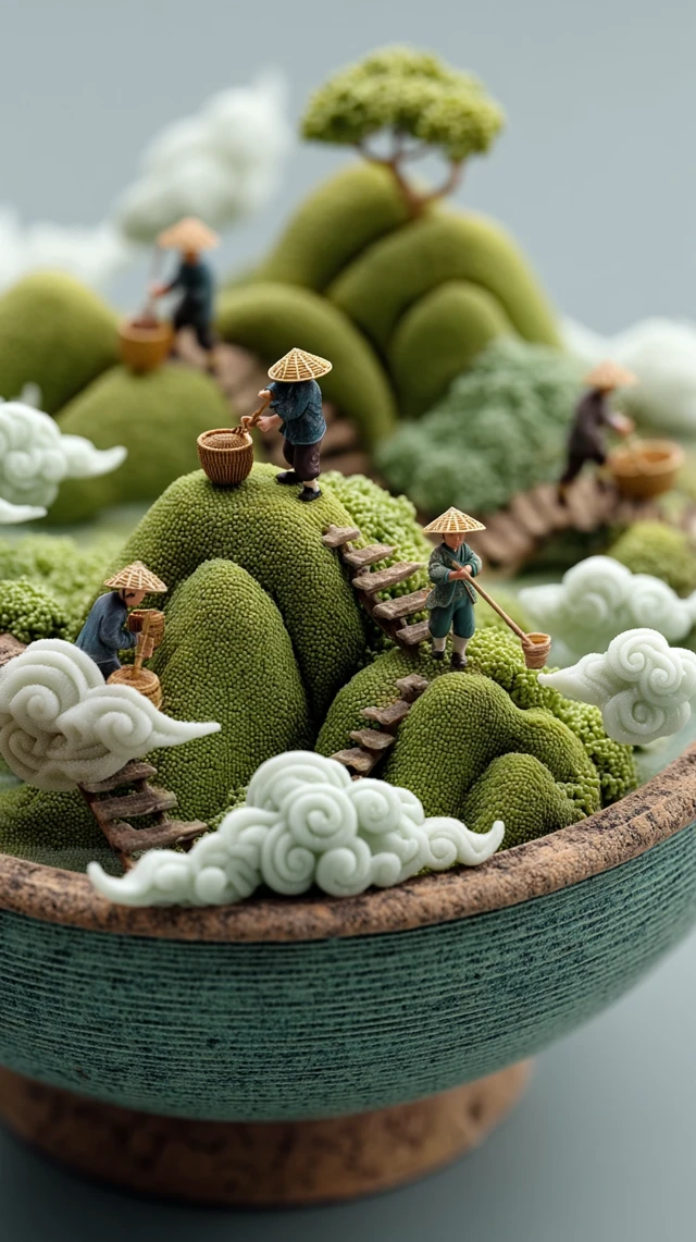 Miniature Chinese Landscape in Ceramic Bowl