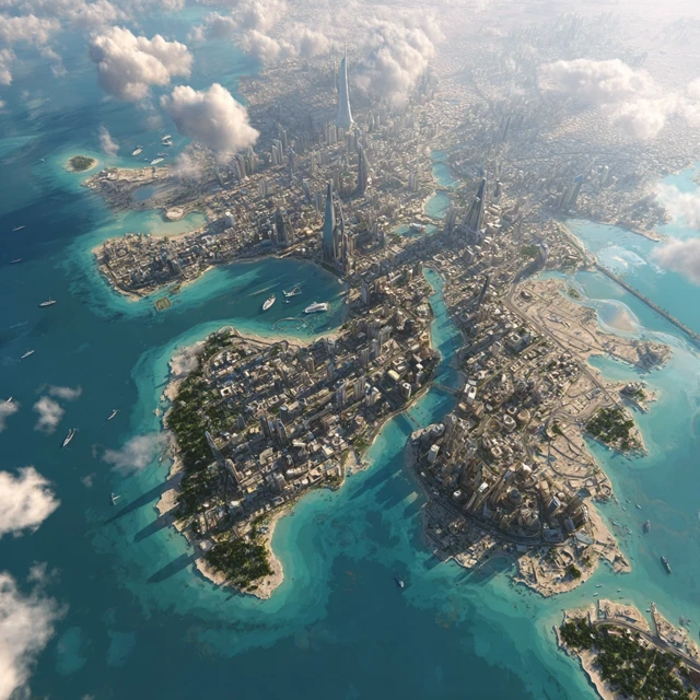 Holographic Bahrain Futuristic City 3D Drone View