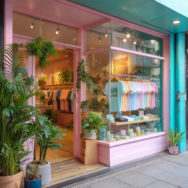 Shop Interior Pink Turquoise with Plants