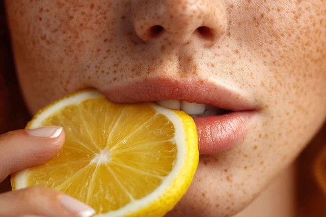 Freckled Skin and Lemon Slice Citrus Theme Healthy Skin