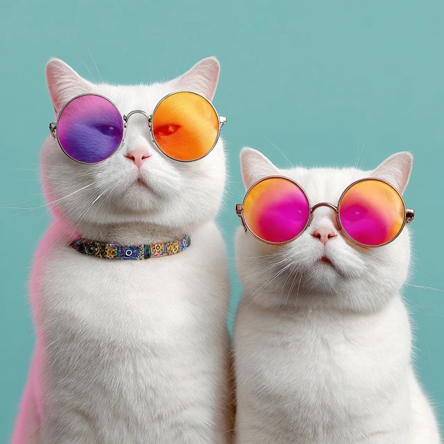 Cute White Cats with Sunglasses