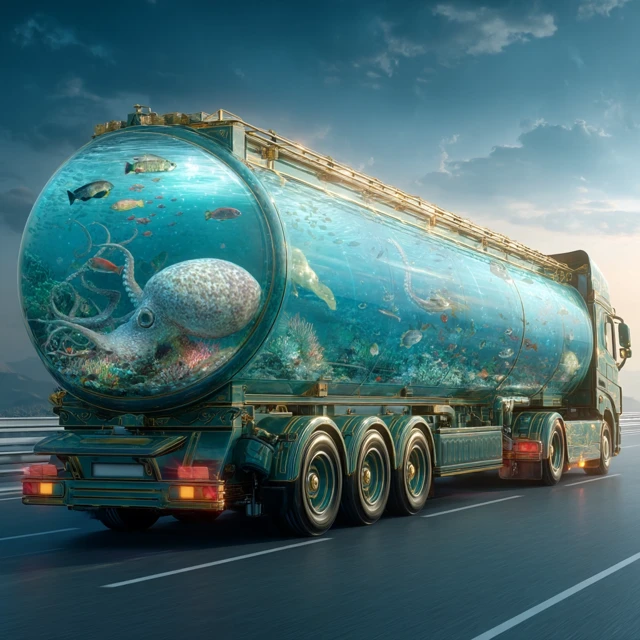 Truck Carrying Ocean Life Surreal Highway Scene