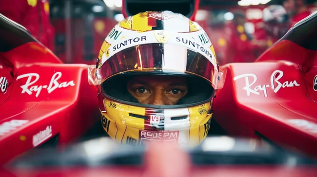 F1 Driver in Ferrari Cockpit: Focus and Intensity