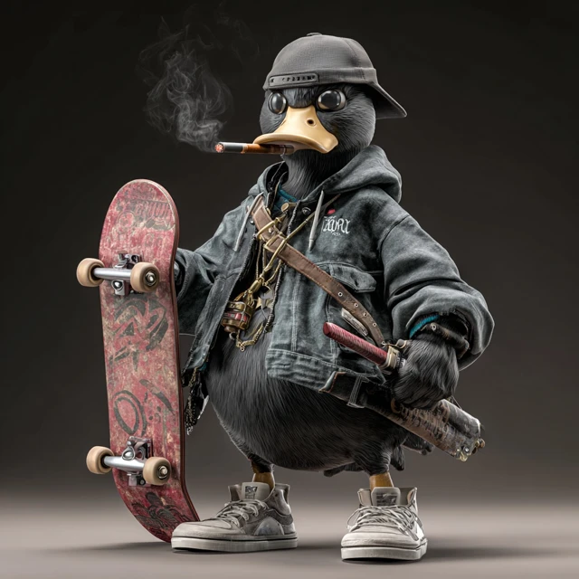Ninja Duck on Skateboard Cool 3D Render