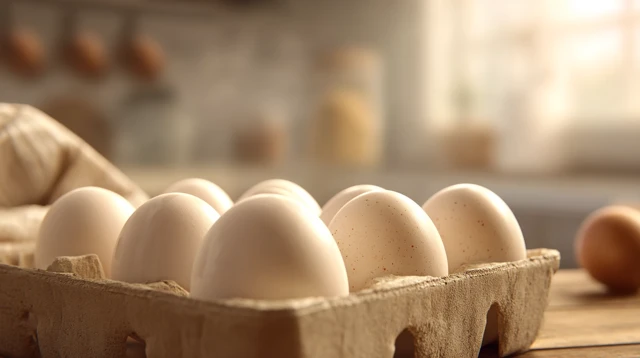 Fresh Chicken Eggs in a Cardboard Box